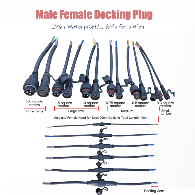 Outdoor Power Extension Cord - Male Female Extension Wire Connector IP68