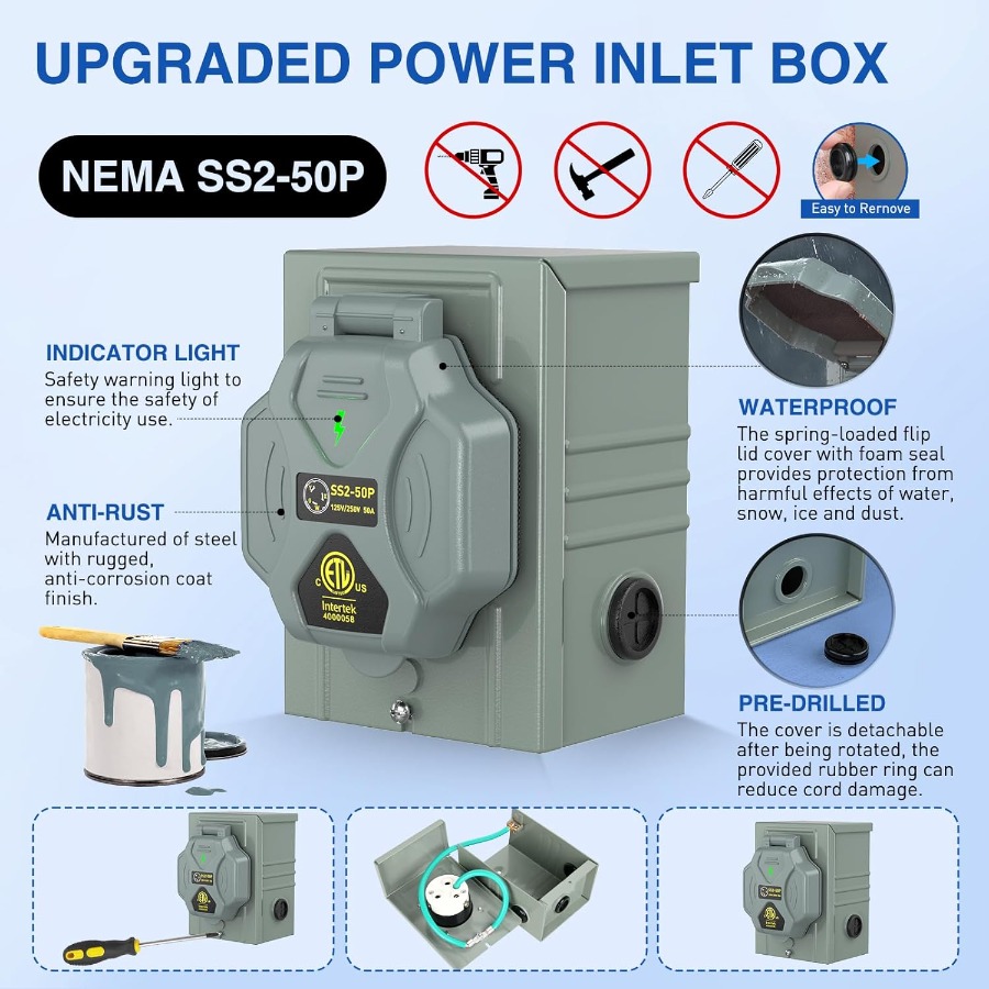 50A 50FT Heavy Duty Generator  - Outdoor Power Inlet Box recension och pris