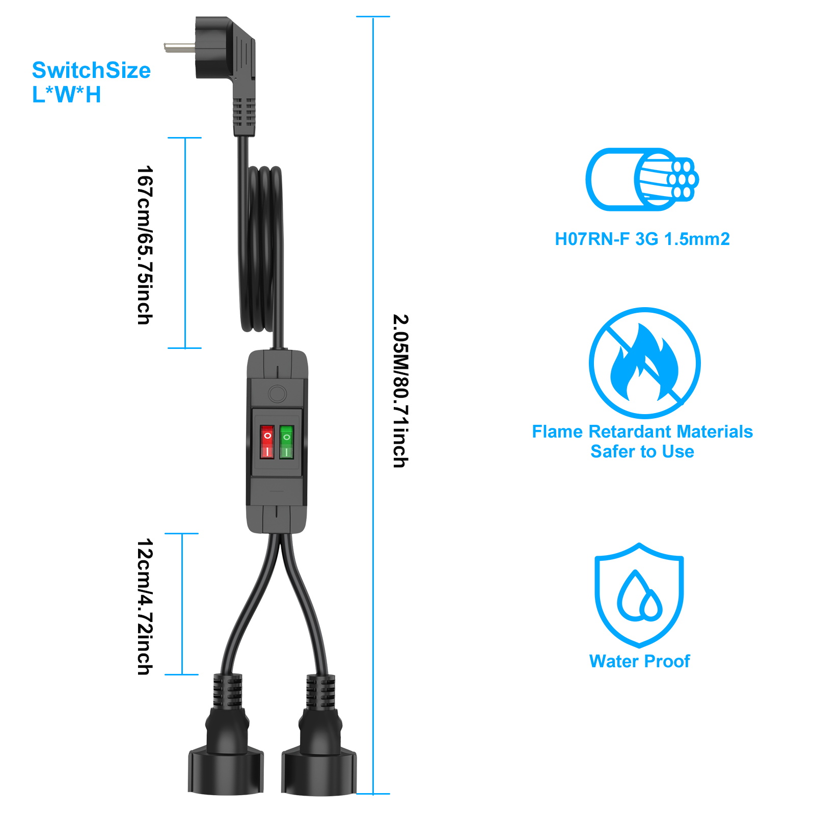 EU Plug 40cm/2m Extension Cord - Outdoor Power Extension Cord recension och pris